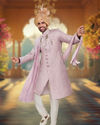 Cloud Pink Self Patterned Rhinestone Embellished Sherwani Set